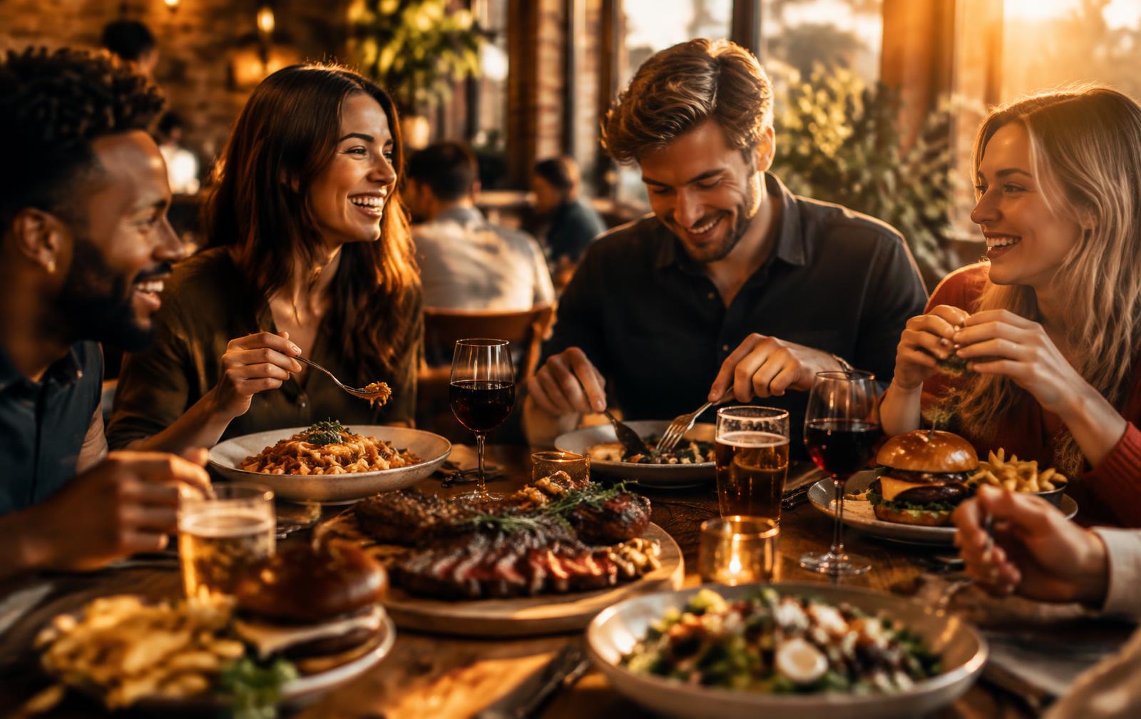 Friends sharing a restaurant meal